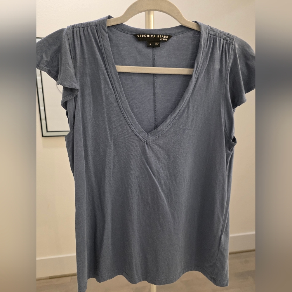 Veronica Beard Slate Blue V-Neck Blouse